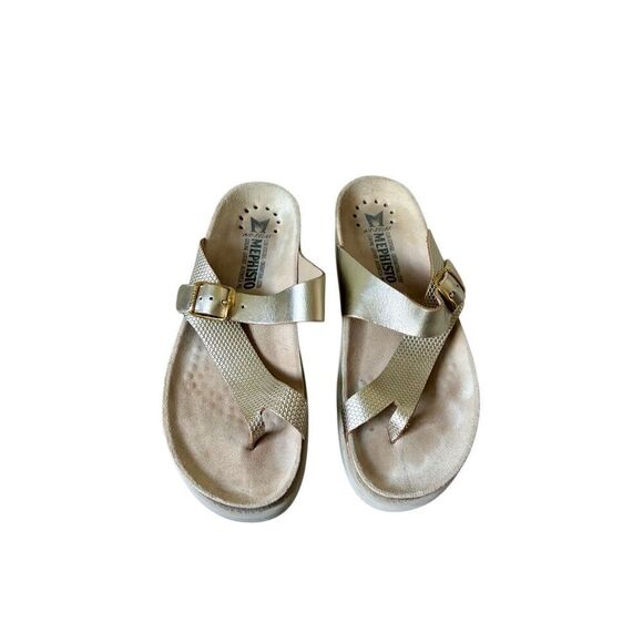 Mephisto Womens Gold Metallic Leather Sandals Sz 38 US 8 - Picture 2 of 10